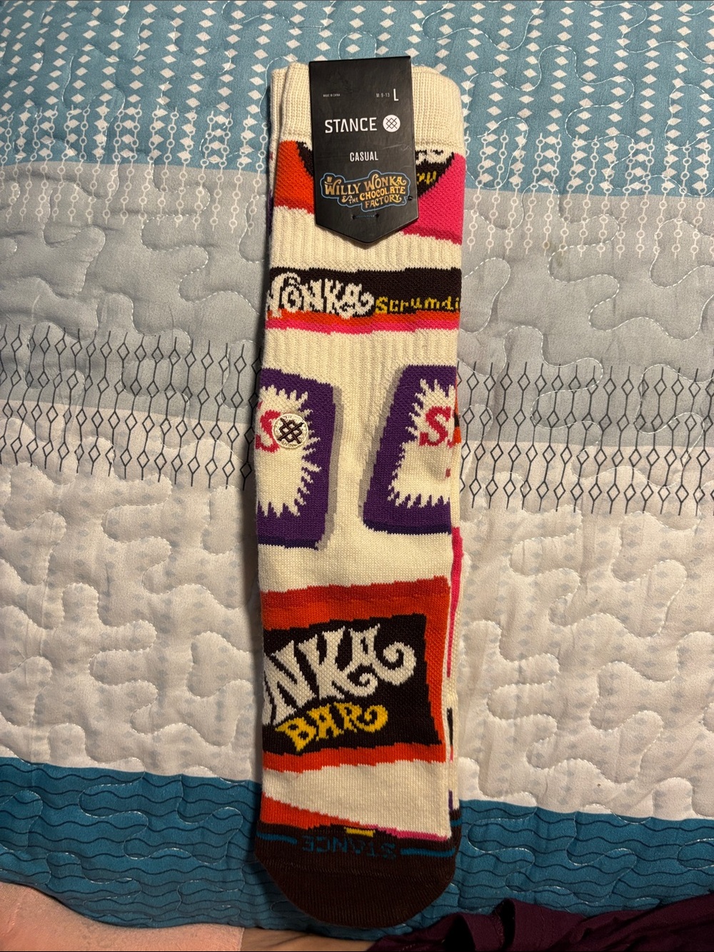 Stance Willy Wonka Cream Graphic Crew Socks with Purple and Red Accents